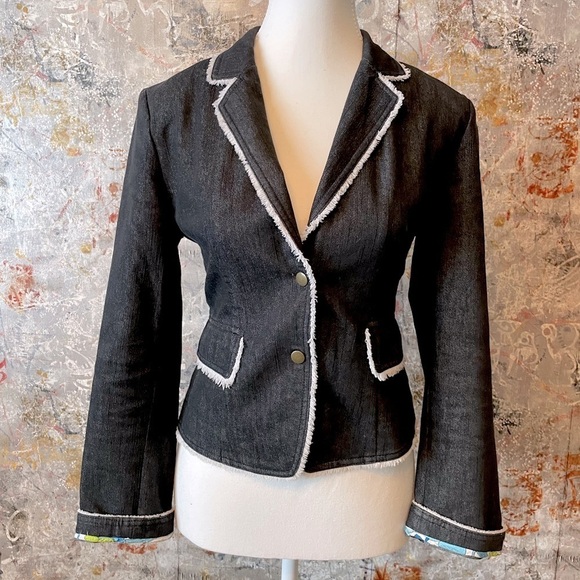 Della Spiga Vintage “weekend” Blazer w patterned accents & white stitch. Size 6 - Picture 1 of 14